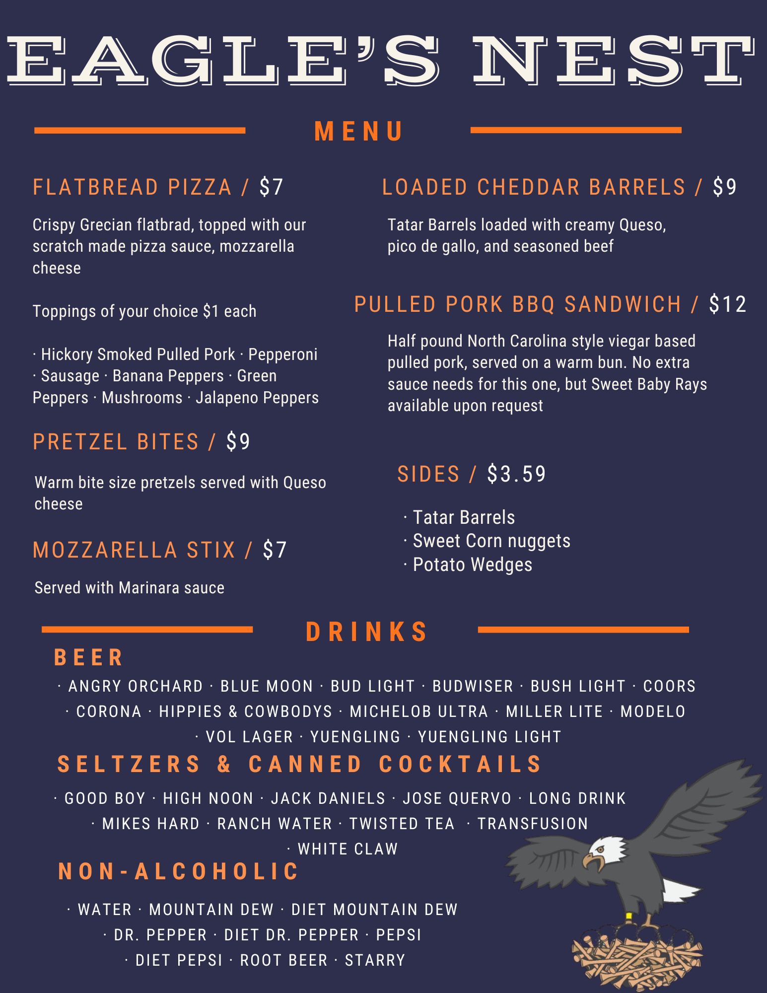 Sevierville Golf Club food and drinks menu
